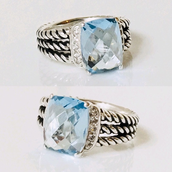 David Yurman Blue Topaz & Diamond Wheaton Ring - Picture 2 of 8